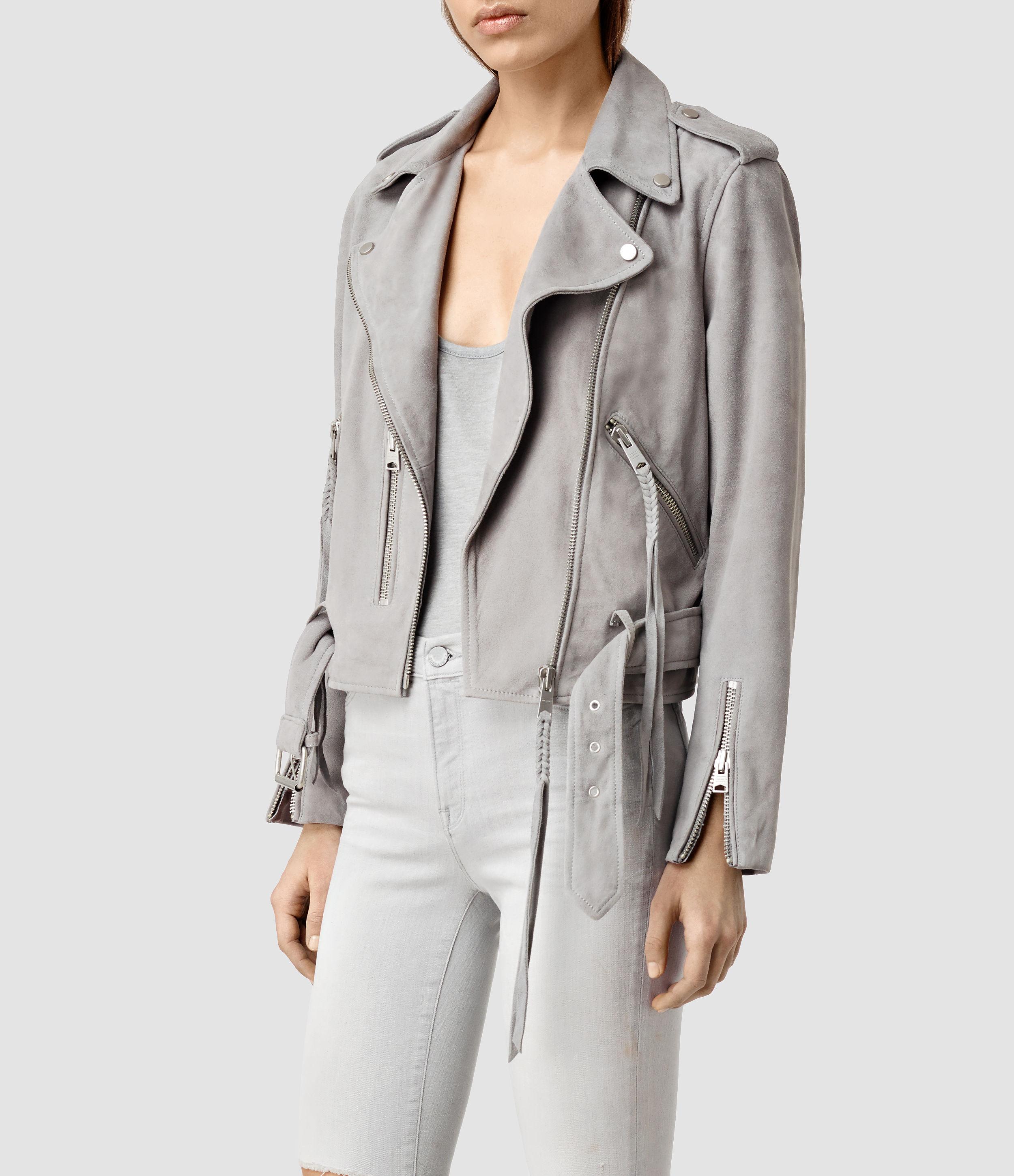 AllSaints Leather Plait Balfern Biker Jacket in Light Grey (Grey) - Lyst